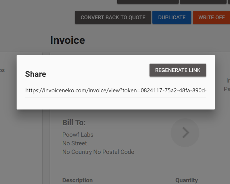 Sharing an invoice with unique link with Invoice Neko