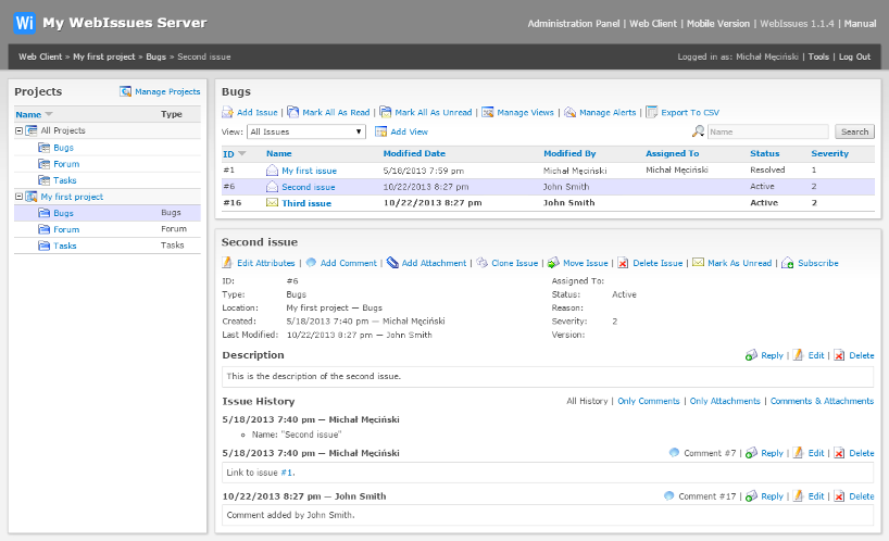 Bug tracking System. Issue Tracker. Bug in program.