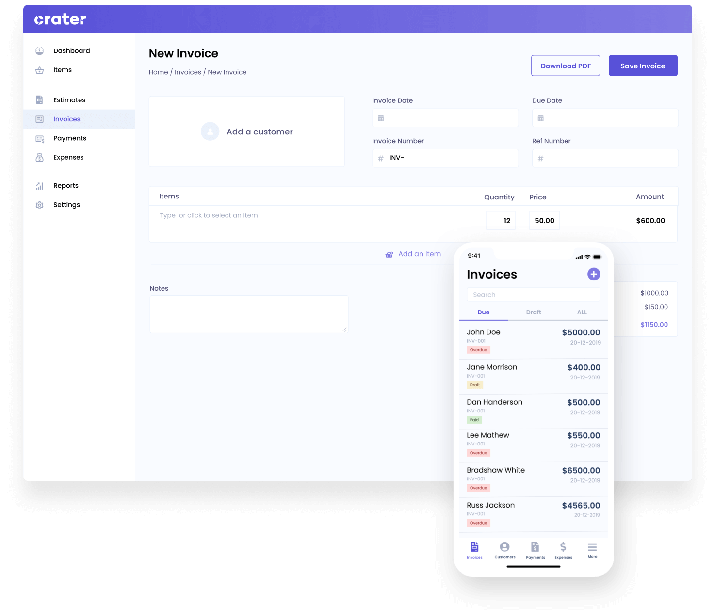 Crater Free Selfhosted personal Invoicing and expanse manager