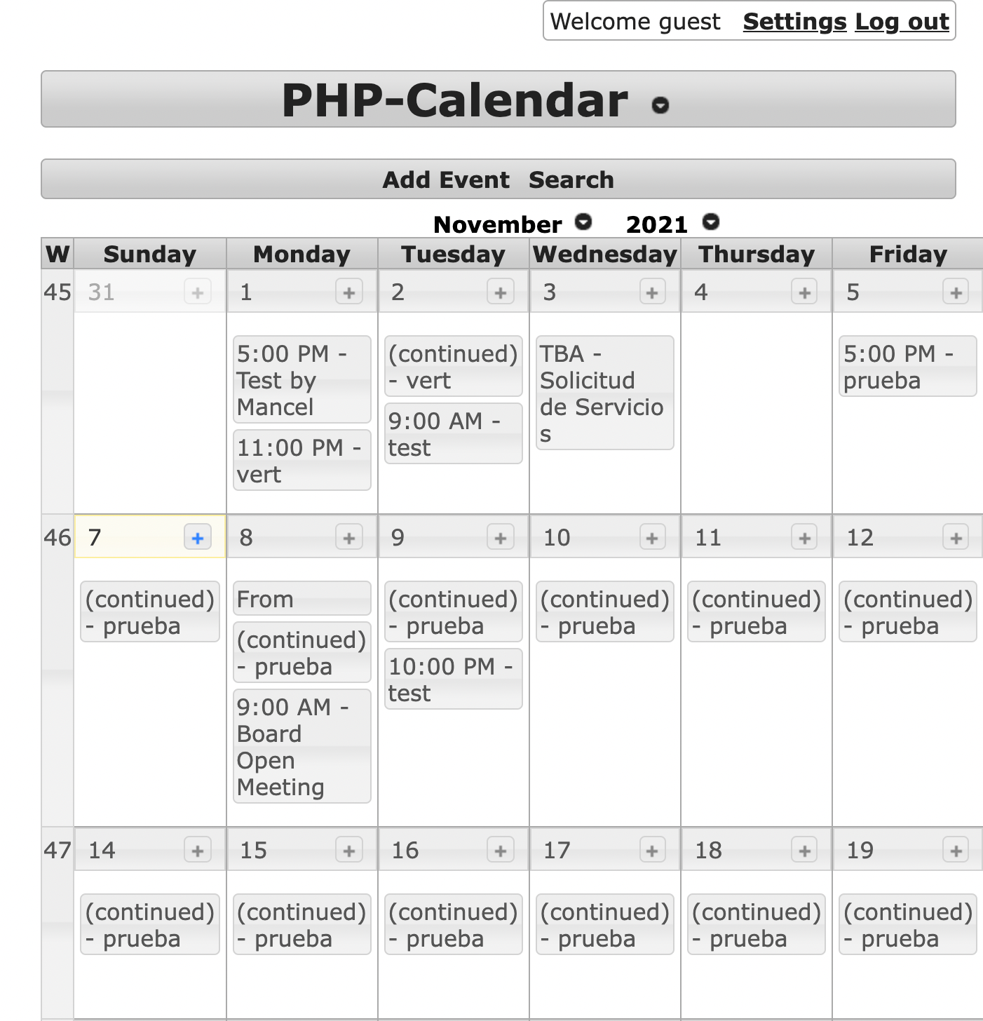 PHP Calendar: A free simple web based calendar