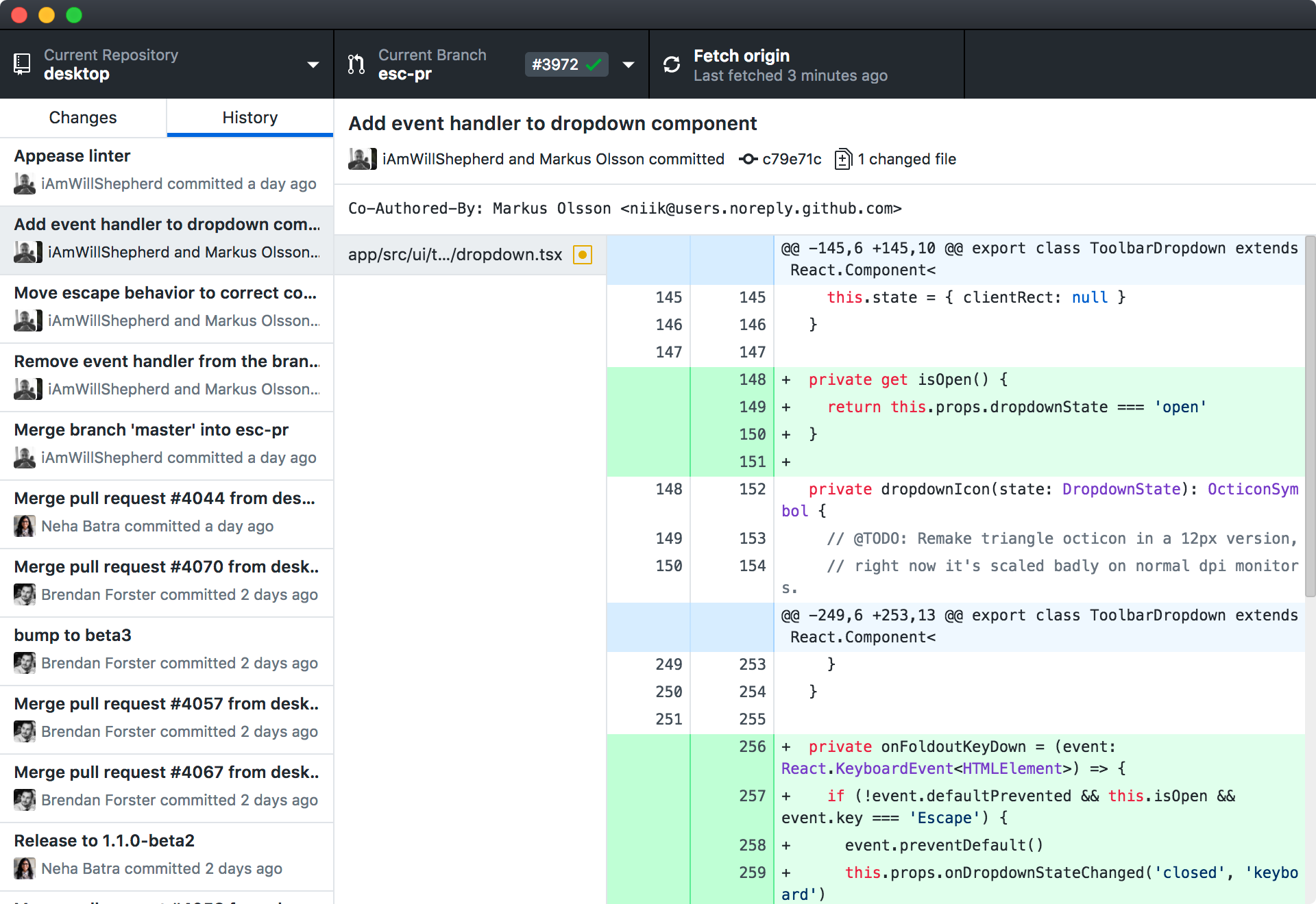 github desktop update fork