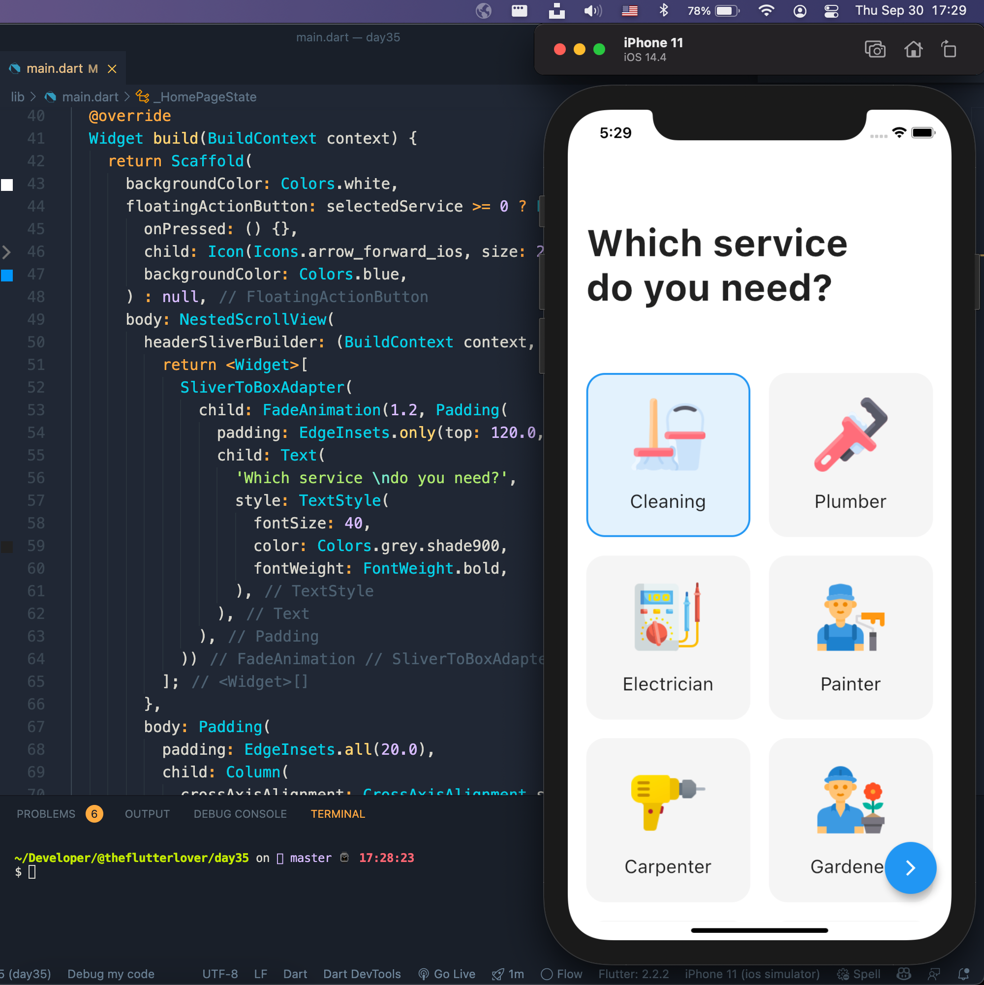 App source. Flutter app example. Список иконок Flutter.