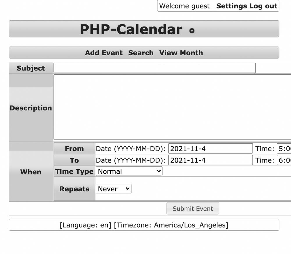PHP Calendar A free simple webbased calendar