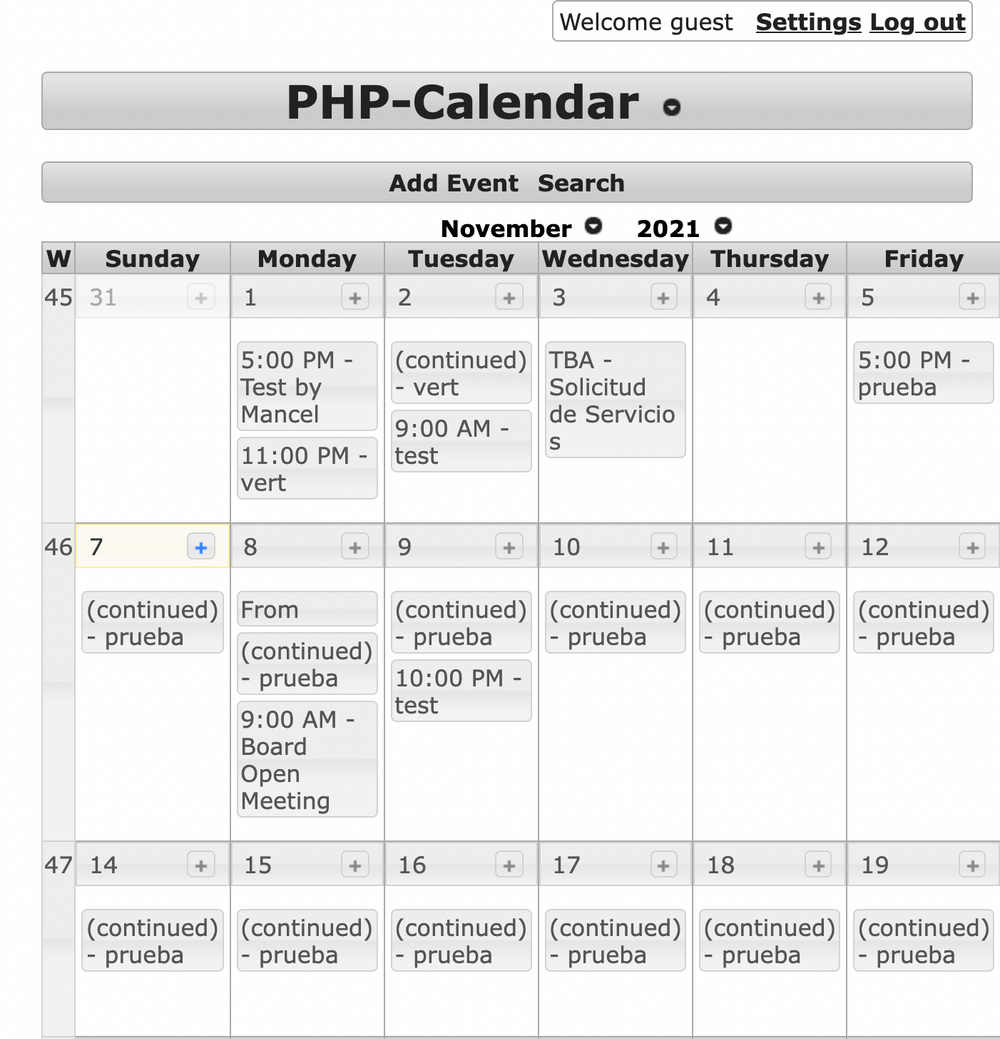 PHP Calendar A free simple webbased calendar