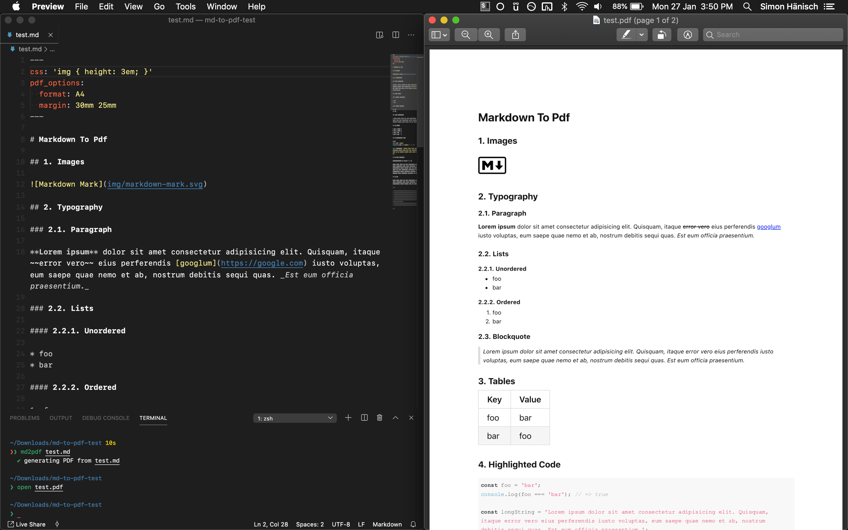 Markdown to PDF is a Hackable CLI tool for converting Markdown files to PDF with Node.js