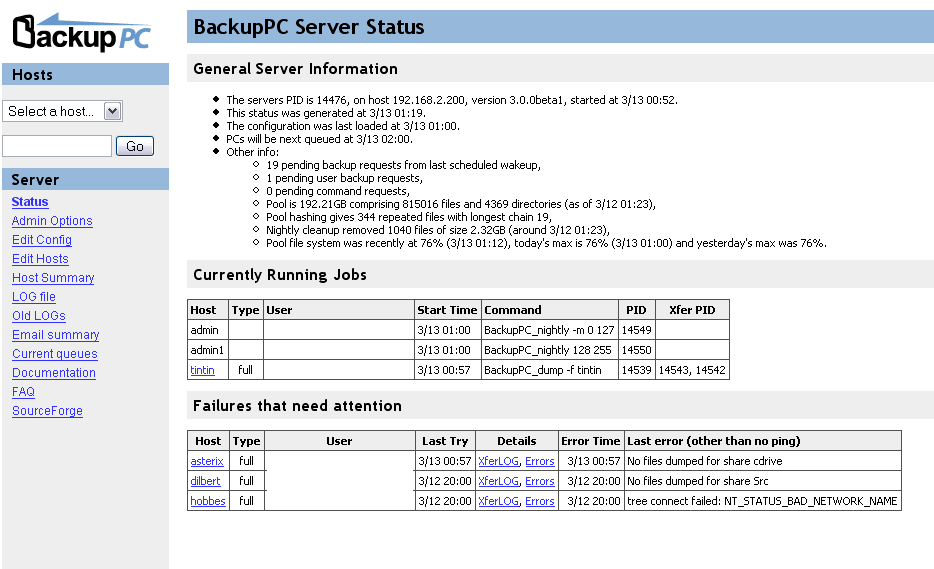 BackupPC is a system backup tool that enables you to back up your operating system to a remote server disk.