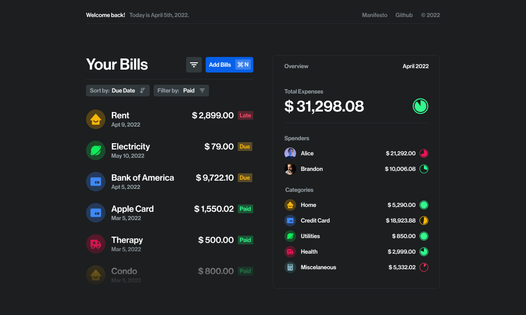 Home Bills is a Self-hosted Personal Finance Manager