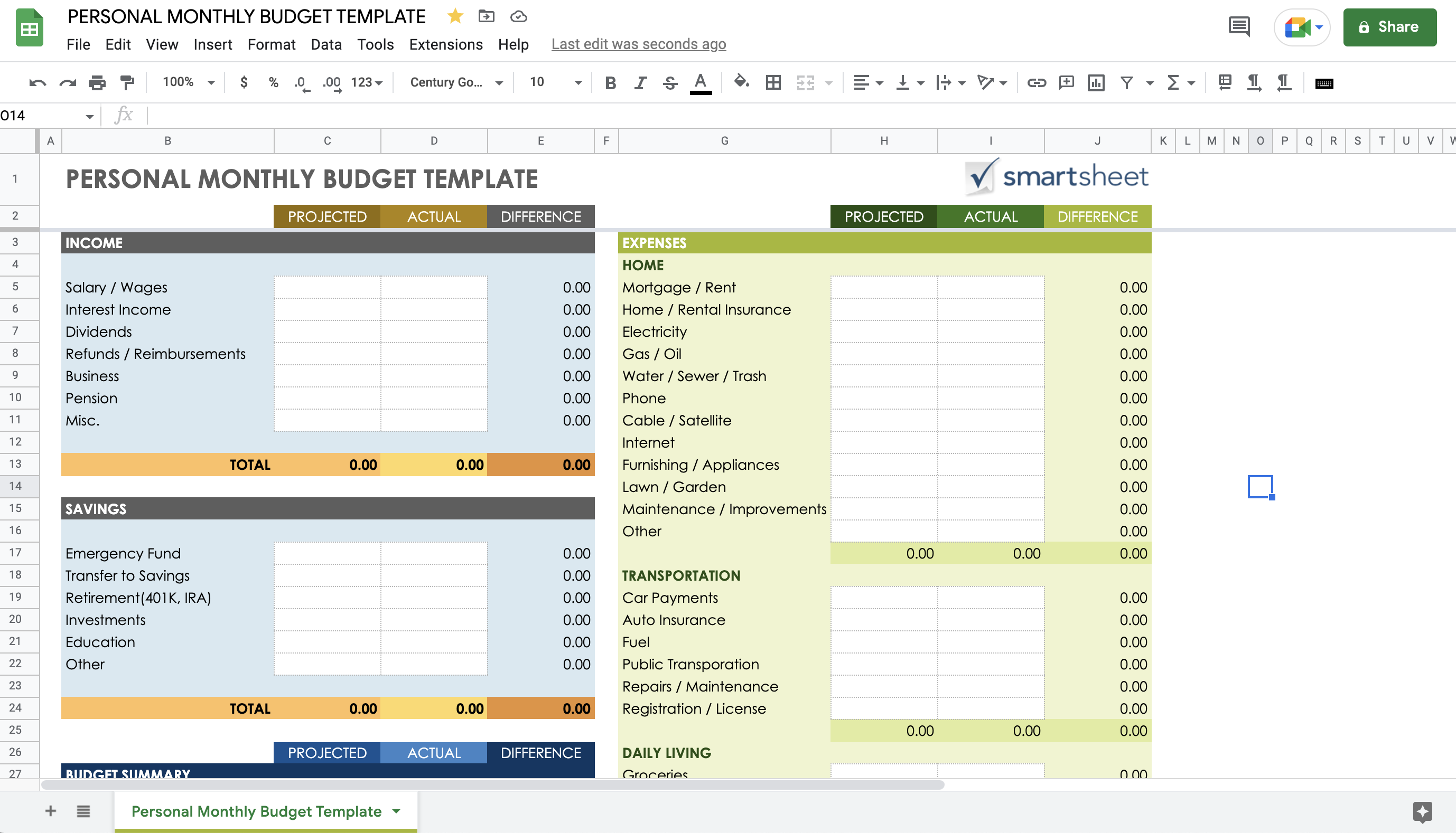 Free Google Sheet Template for Budgeting and Personal Finance