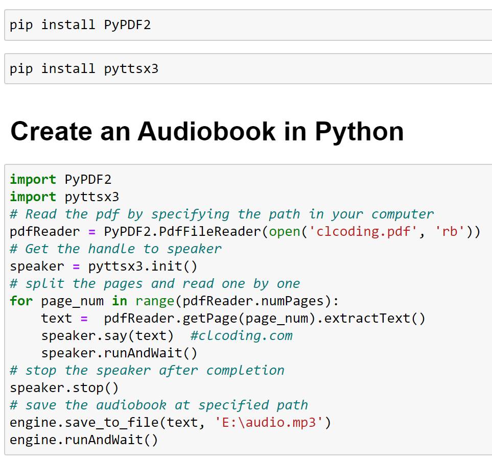 Convert Any PDF eBook to an Audiobook with Python