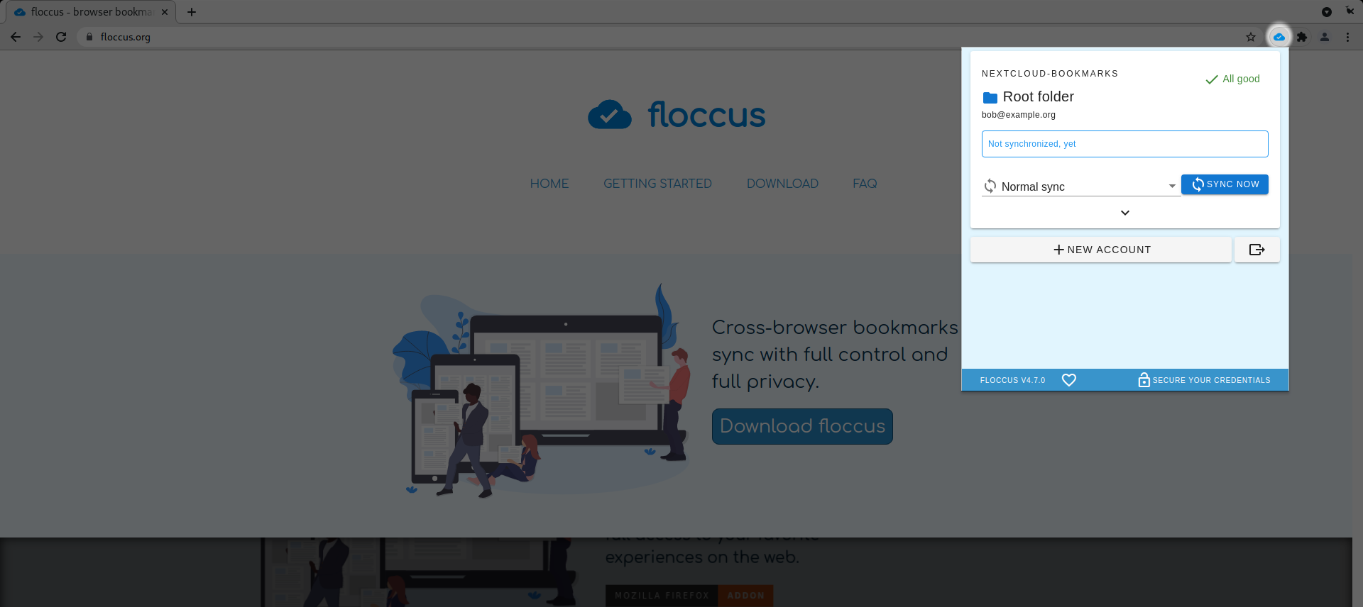 Sync and Backup your Mega Bookmark collections with Floccus