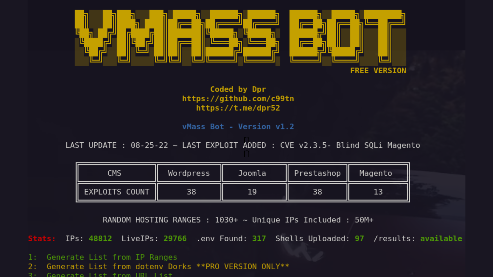 vMass Bot is a Free Vulnerability Scanner & Auto Exploiter Tool Written in Perl.