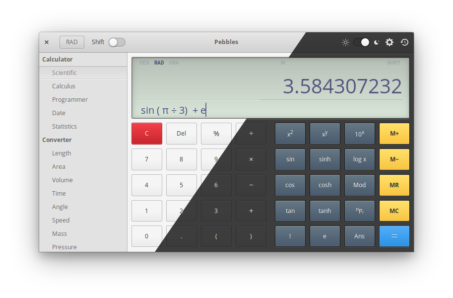 Pebbles: OS calculator for scientists and statisticians for Gnome Linux desktops