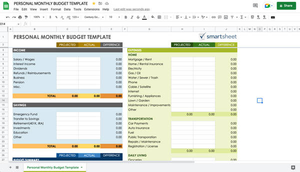 Free Google Sheet Template for Budgeting and Personal Finance