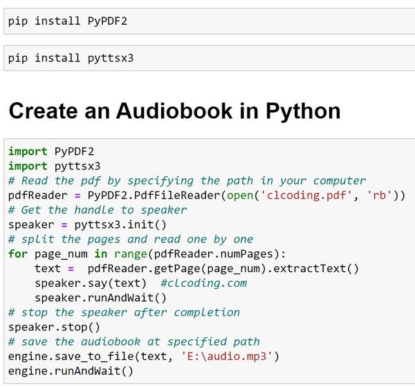 Convert Any PDF eBook to an Audiobook with Python