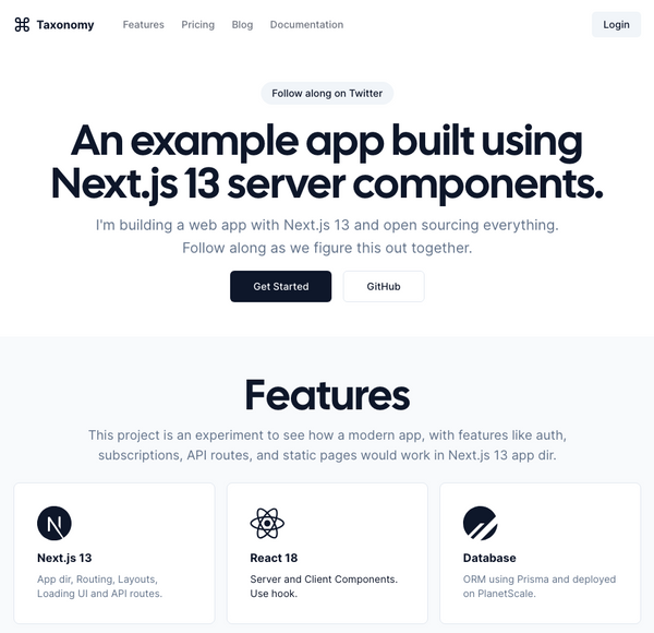 Taxonomy Open Source Full-Stack App with Next13