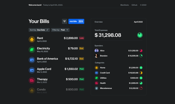 Home Bills is a Self-hosted Personal Finance Manager