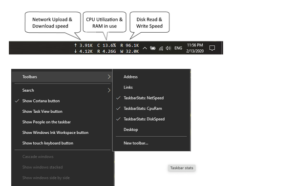 Taskbar stats - Free App That Display Live System Stats on Your Windows Taskbar