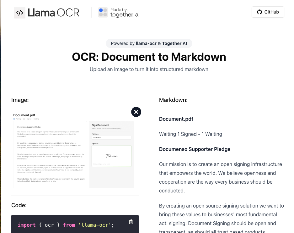 LlamaOCR - Free AI-powered AI that convert Complex Docs to Markdown Context